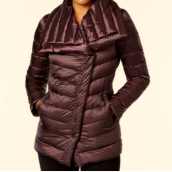 T TAHARI  Quilted Eggplant Puffer Lightweight Down Mid-Length Coat Jacket Large - Picture 3 of 6